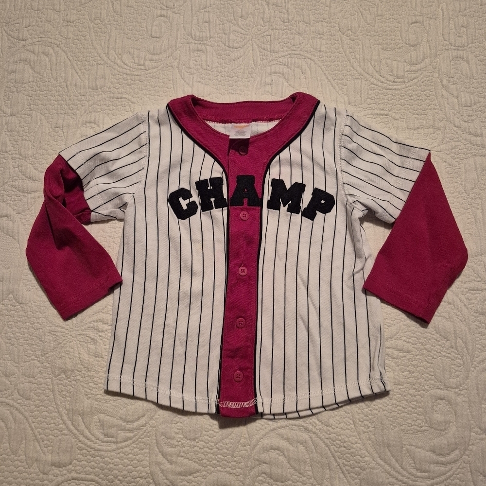Gymboree boys size 2T baseball line red navy & white shirt front button NWOT